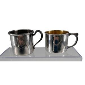 Vintage Silverplate Baby Cups Set of 2 – Engraved & Floral Handle – 5.7 oz Total